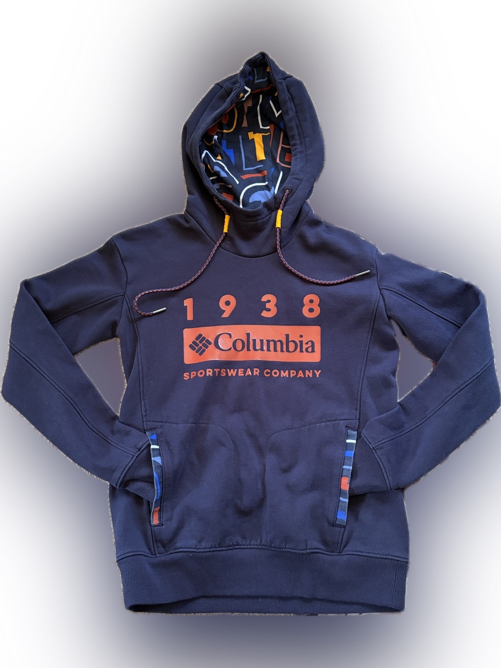 Columbia Navy Pullover Hoodie with Orange Logo Accents